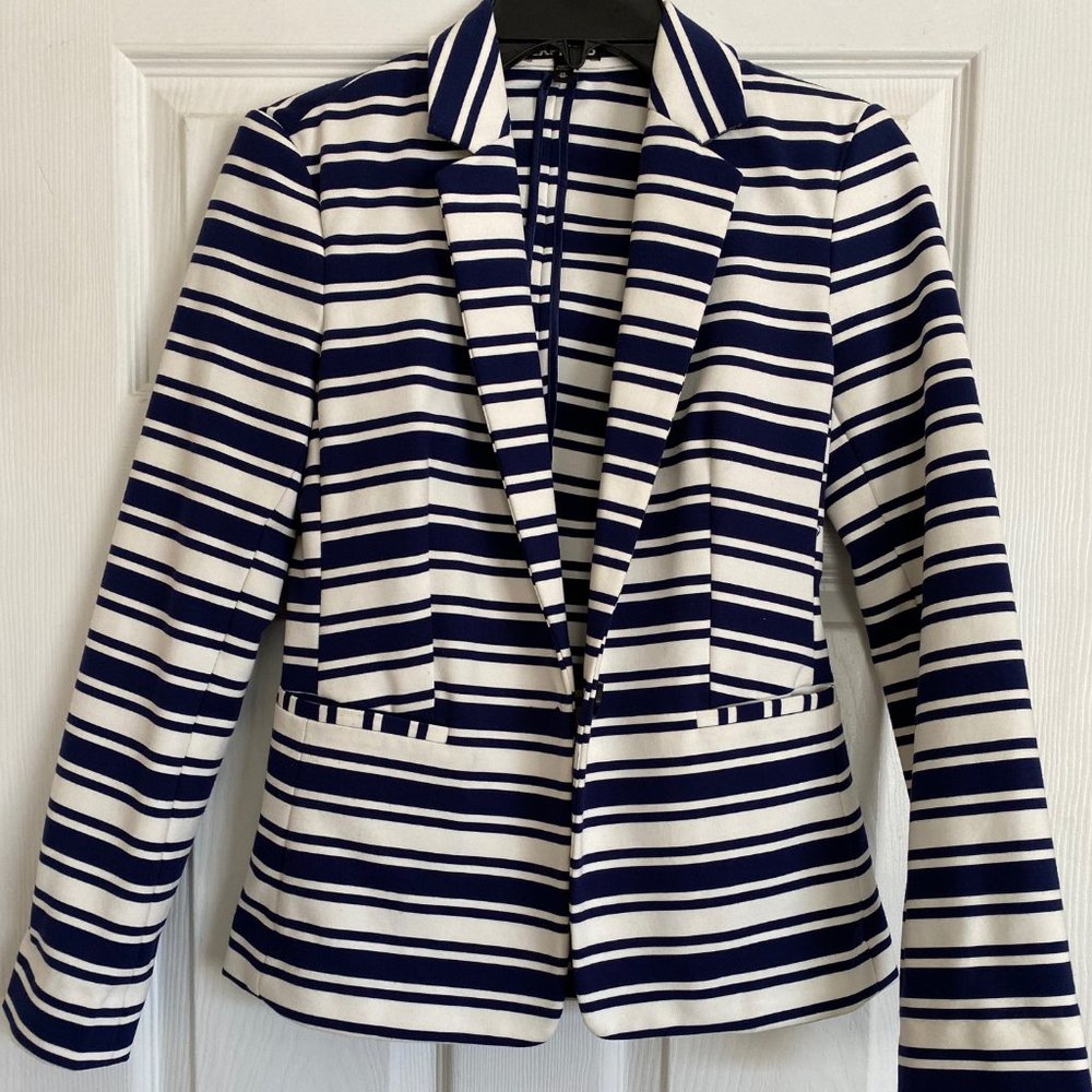 Express White and Navy Striped Tailored Blazer